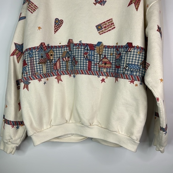 Vintage Artisans Patriotic Flag Hearts Button Up Sweatshirt Size Large - Picture 6 of 10